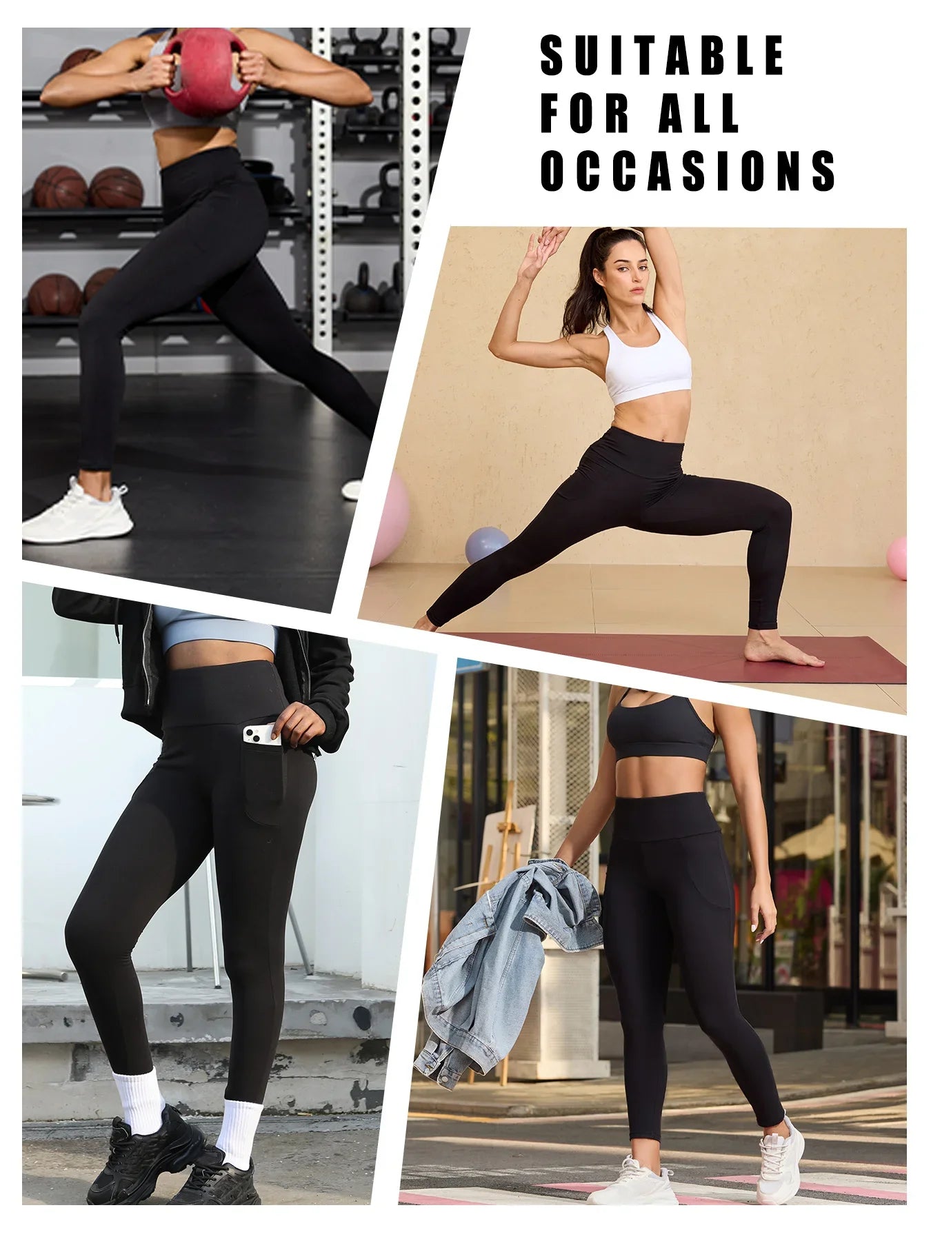 3 Pack Womens Thermal Fleece Lined High Waisted with pockets Leggings, Workout Winter Warm Thick Tights Soft Yoga Running Pants