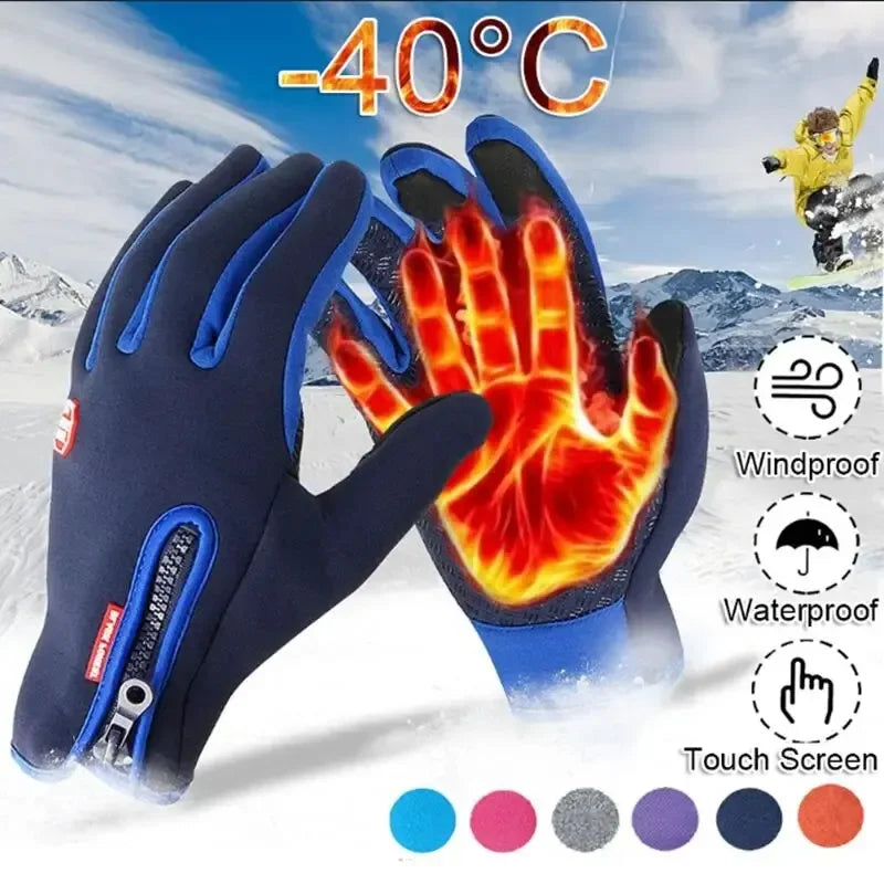 Touchscreen Fleece Warm Gloves Outdoor Cycling Driving Waterproof Cold Gloves Windproof Non Slip Womens Men Winter Ski Gloves