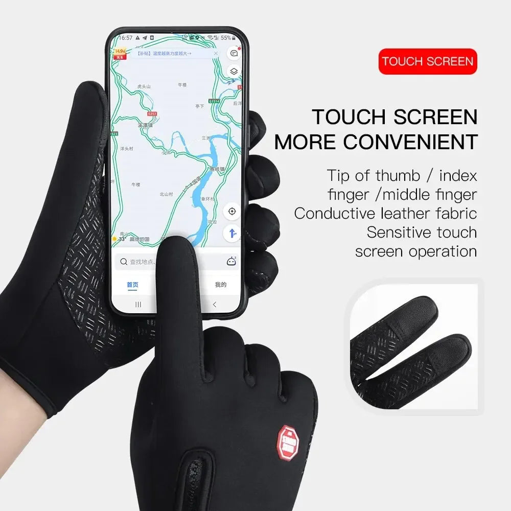 Touchscreen Fleece Warm Gloves Outdoor Cycling Driving Waterproof Cold Gloves Windproof Non Slip Womens Men Winter Ski Gloves